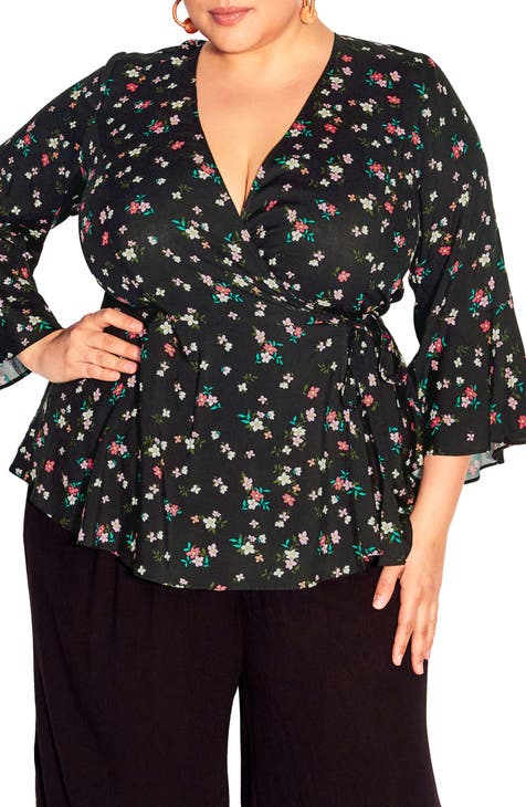 Women Polka Dot V Neck Wrap Shirt Long Sleeve Tops Blouse Black White Plus  Size