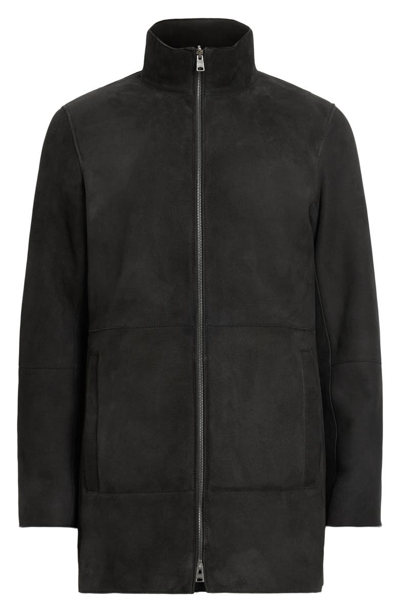 AllSaints Stride Funnel Neck Genuine Shearling Coat, Alternate, color, Twilight Black