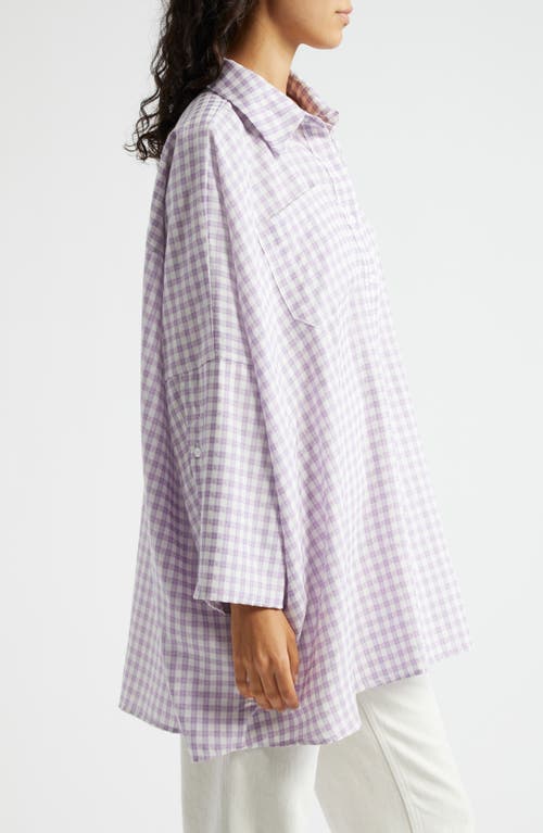 La Vie Style House Gingham Check Oversize Shirt In Purple White