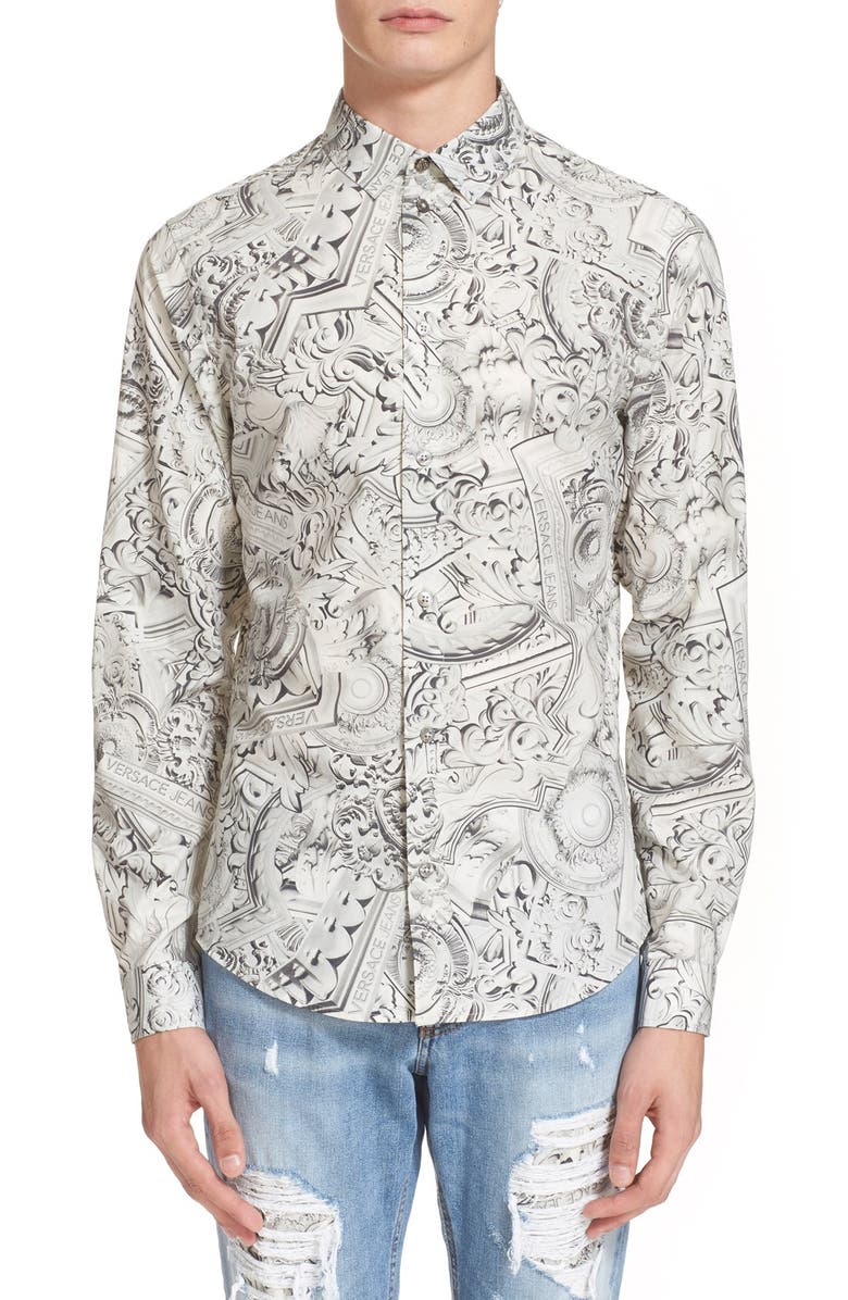 Versace Jeans Trim Fit Long Sleeve Baroque Print Sport Shirt | Nordstrom