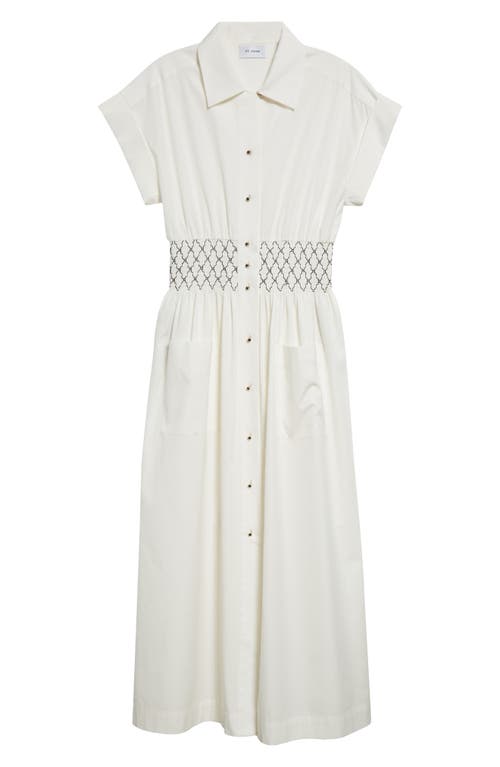 Shop St John St. John Collection Smocked Waist Poplin Midi Shirtdress In Chalk