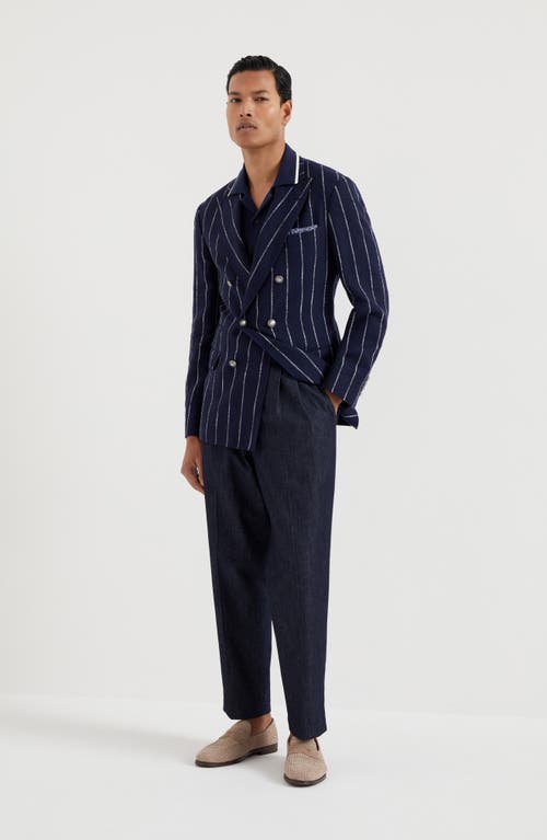 Shop Brunello Cucinelli Leisure Fit Trousers With Double Pleats In Dark Denim