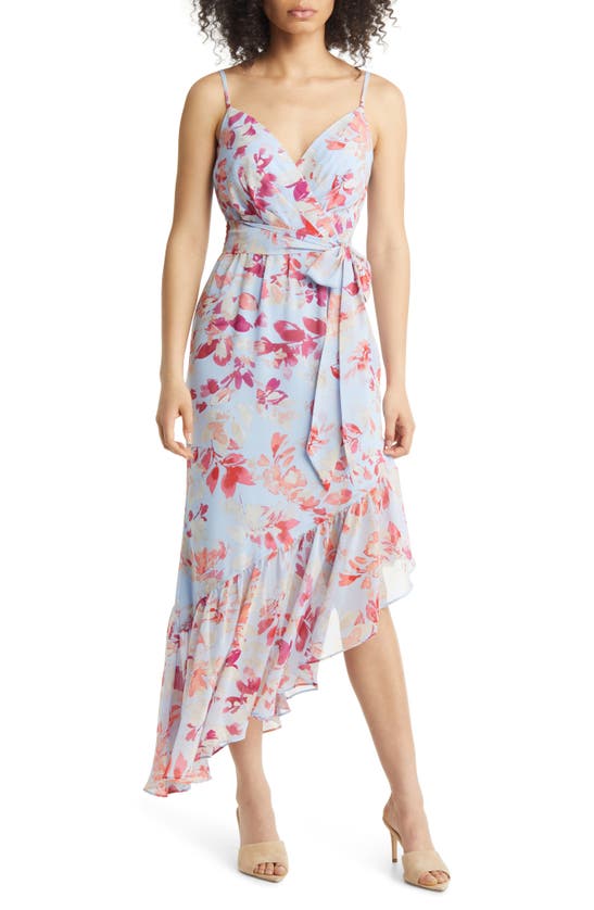 Eliza J Floral Ruffle Asymmetric Dress In Blue Moon | ModeSens