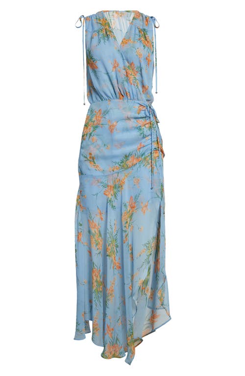 Shop Veronica Beard Dovima Floral Print Sleeveless Silk Dress In Blue Oasis Multi