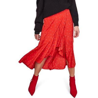 Astr The Label Nova Floral Asymmetrical Skirt, Red