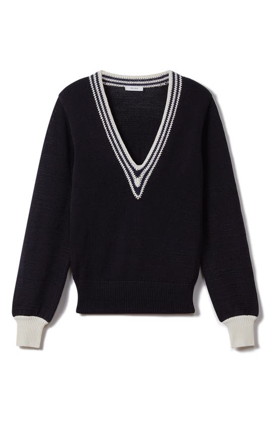 Shop Reiss Tammy Crochet Trim Sweater In Navy/ White