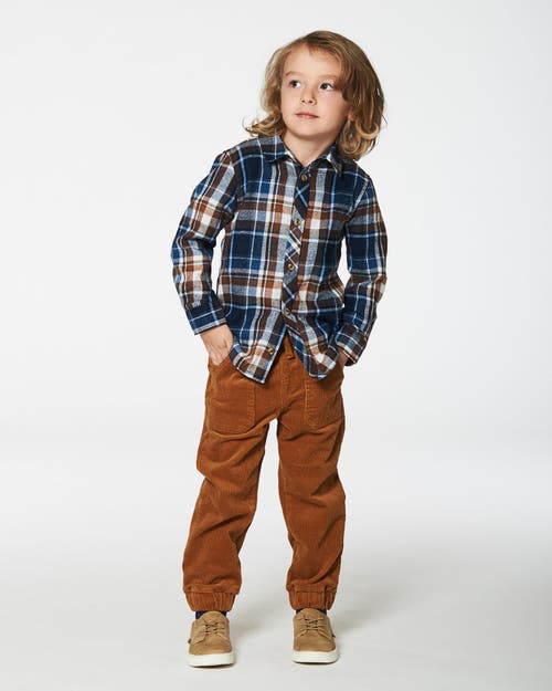 Shop Deux Par Deux Little Boy's Long Sleeve Button Down Shirt Plaid Blue And Hazel In Plaid Blue & Brown