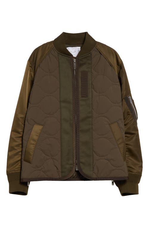 Shop Sacai Onion Quilted Mixed Media Bomber Jacket In Khaki Olive