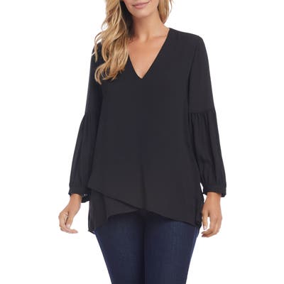 Karen Kane Bishop Sleeve Crossover Blouse, Black