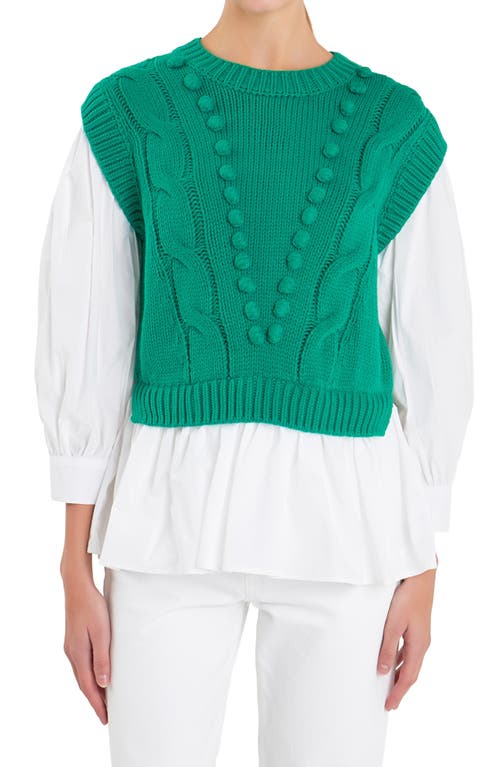 Shop English Factory Mixed Media Cable Stitch Sweater In Green/white