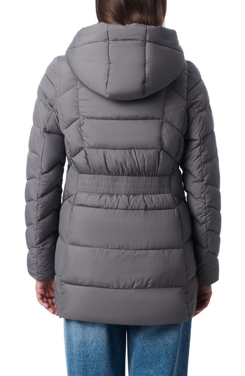 Shop Bernardo Hooded Puffer Jacket With Bib In Pewter