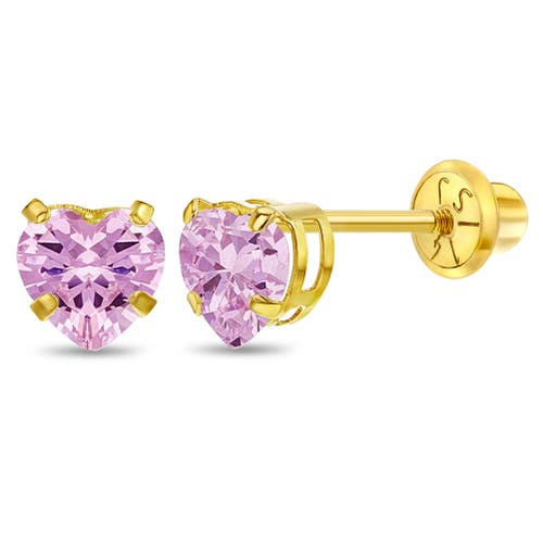 In Season Jewelry 14k Classic Heart Cubic Zirconia Solitaire In Pink