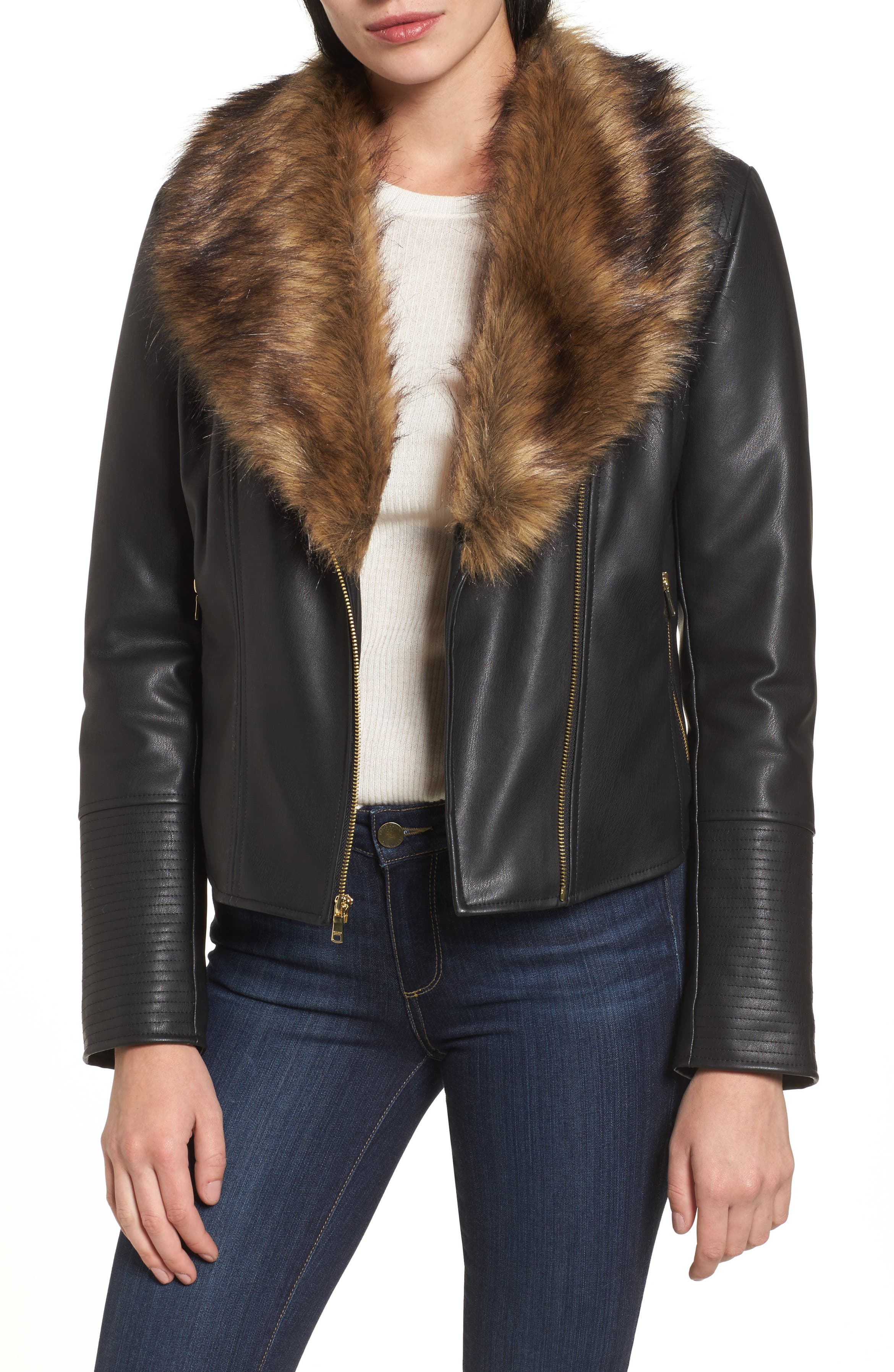 Cole Haan Signature Faux Leather Jacket with Detachable Faux Fur ...