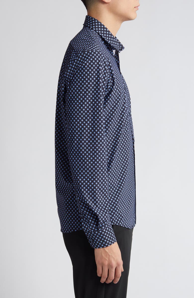 BOSS Liam Regular Fit Geometric Medallion Print Stretch Button-Up Shirt, Alternate, color, Nvy