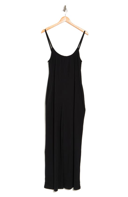 Shop Melrose And Market Slouchy Wide Leg Organic Cotton Jumpsuit In Black