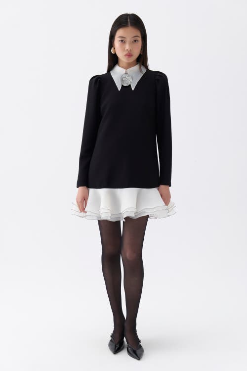 Shop Nocturne Flower Brooch Detail Mini Dress In Black