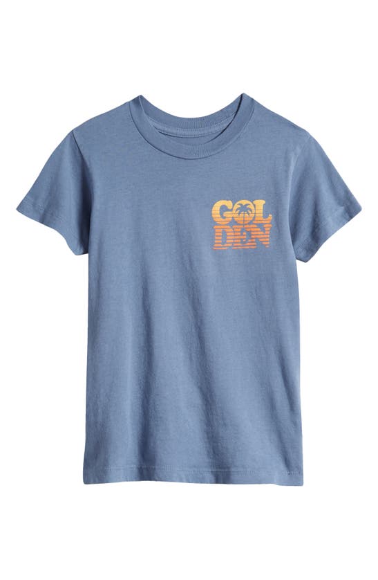 Tiny Whales Kids' Golden Cotton Graphic T-shirt In Faded Navy