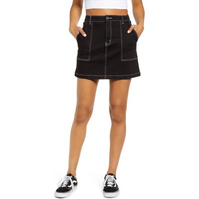 Prosperity Denim Contrast Stitch Denim Utility Miniskirt, Black