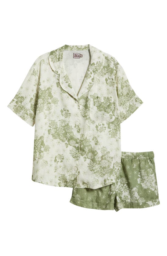 Desmond & Dempsey Print Cotton Short Pajamas In Sage/ Green