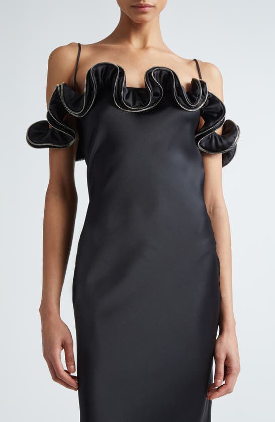 Shop Coperni Zip Ruffles Sheer Dress In Black