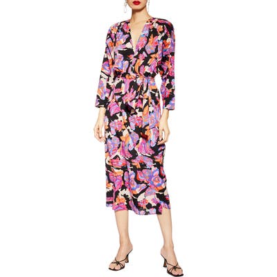 Topshop Belted V-Neck Long Sleeve Midi Dress, US (fits like 0-2) - Purple