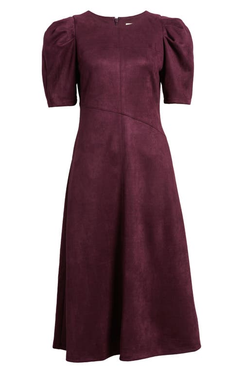 Shop Anne Klein Puff Sleeve A-line Midi Dress In Deep Plum