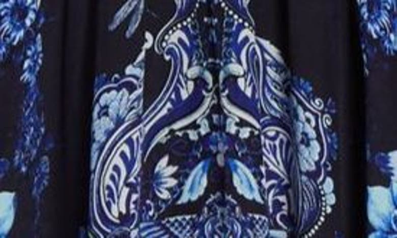 Shop Camilla Delft Dynasty Shirred Waist Long Sleeve Silk Maxi Dress