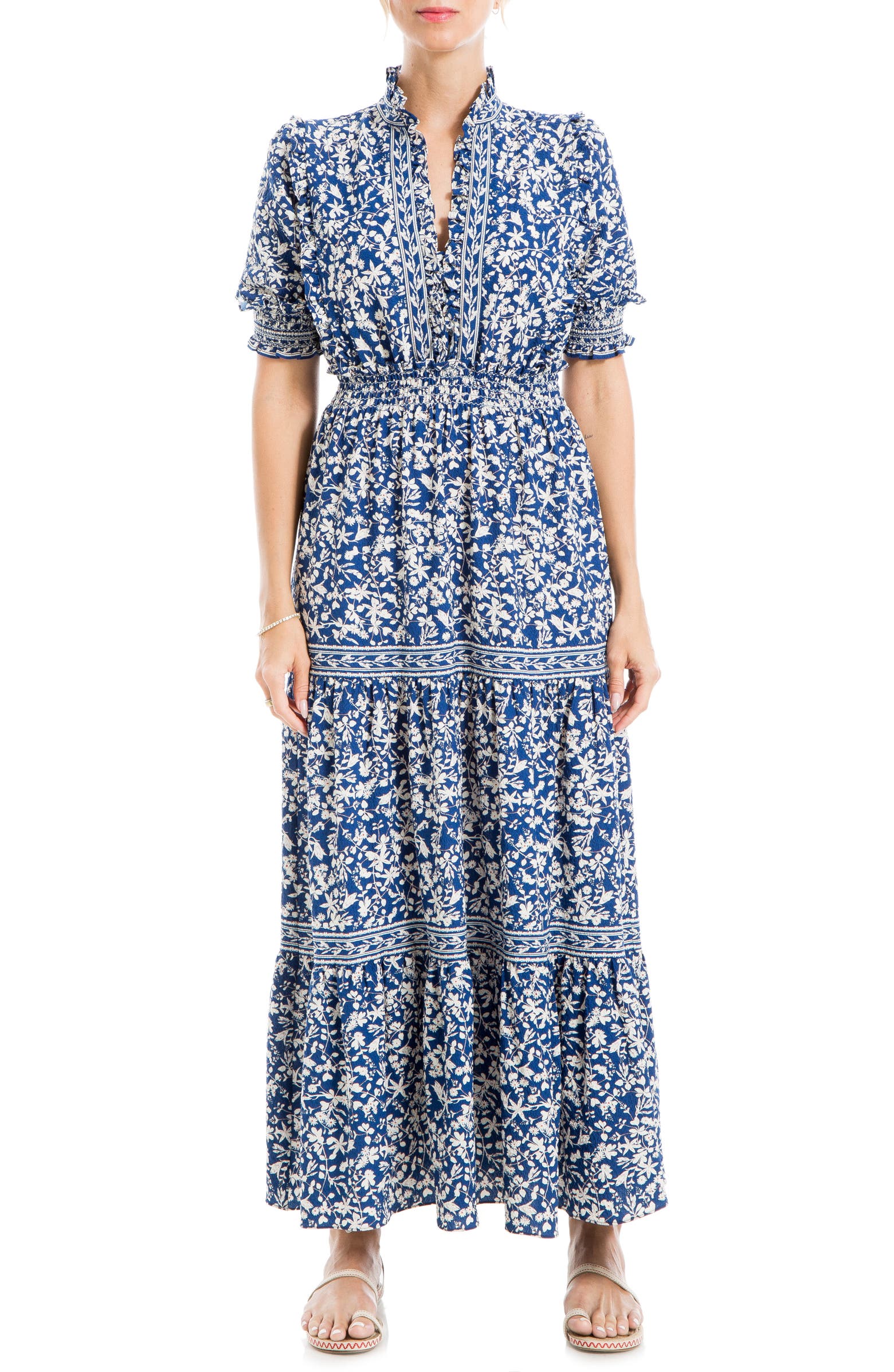 Max Studio MAX STUDIO Floral Short Sleeve Tiered Maxi Dress | Nordstromrack