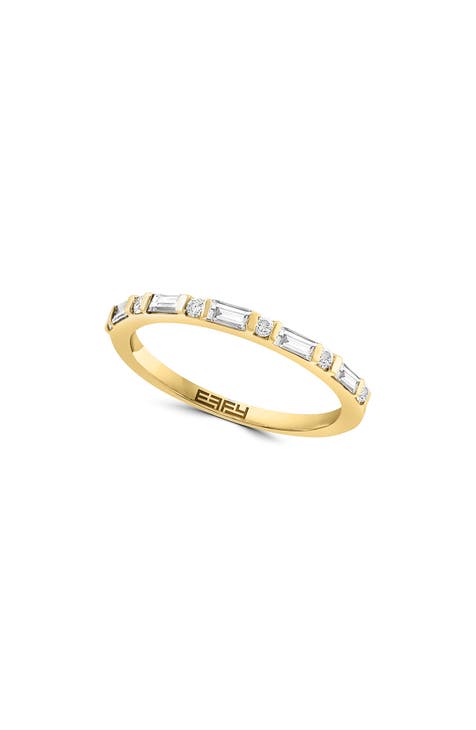 14K Yellow Gold Baguette & Round Diamond Stackable Ring - 0.35ct.