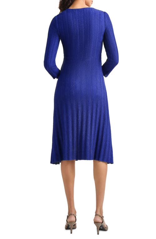 Shop Misook Textural Stripe Midi Sweater Dress In Starry Night Blue