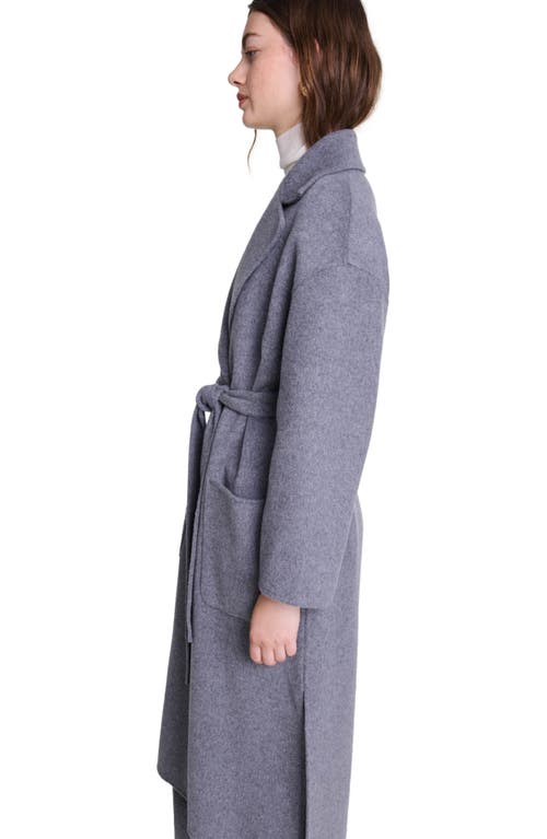 Shop Maje Long Double-faced Coat With Belt In Grey