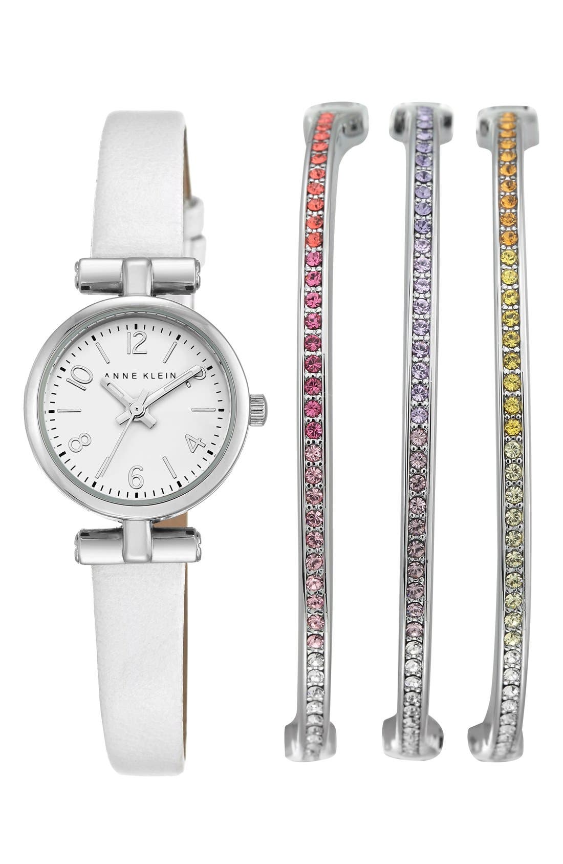 Anne Klein Leather Strap Watch & Bracelet Set, 24mm Nordstrom