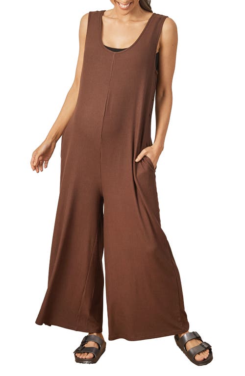 Angel Maternity Rib Wide Leg Jumpsuit Brown at Nordstrom,