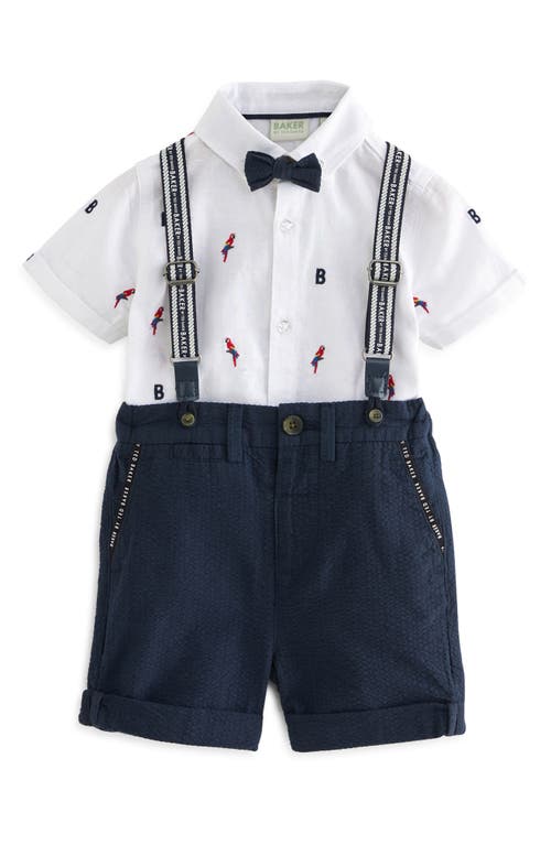 Shop Baker By Ted Baker Kids' Short Sleeve Button-up Shirt, Shorts, Bow Tie & Suspenders Set In Blue