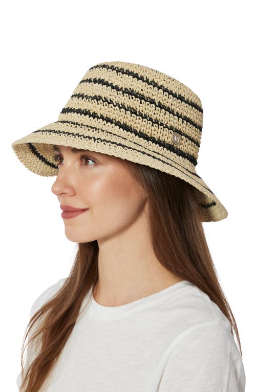 Shop Bruno Magli Stripe Crochet Straw Bucket Hat In Natural/black