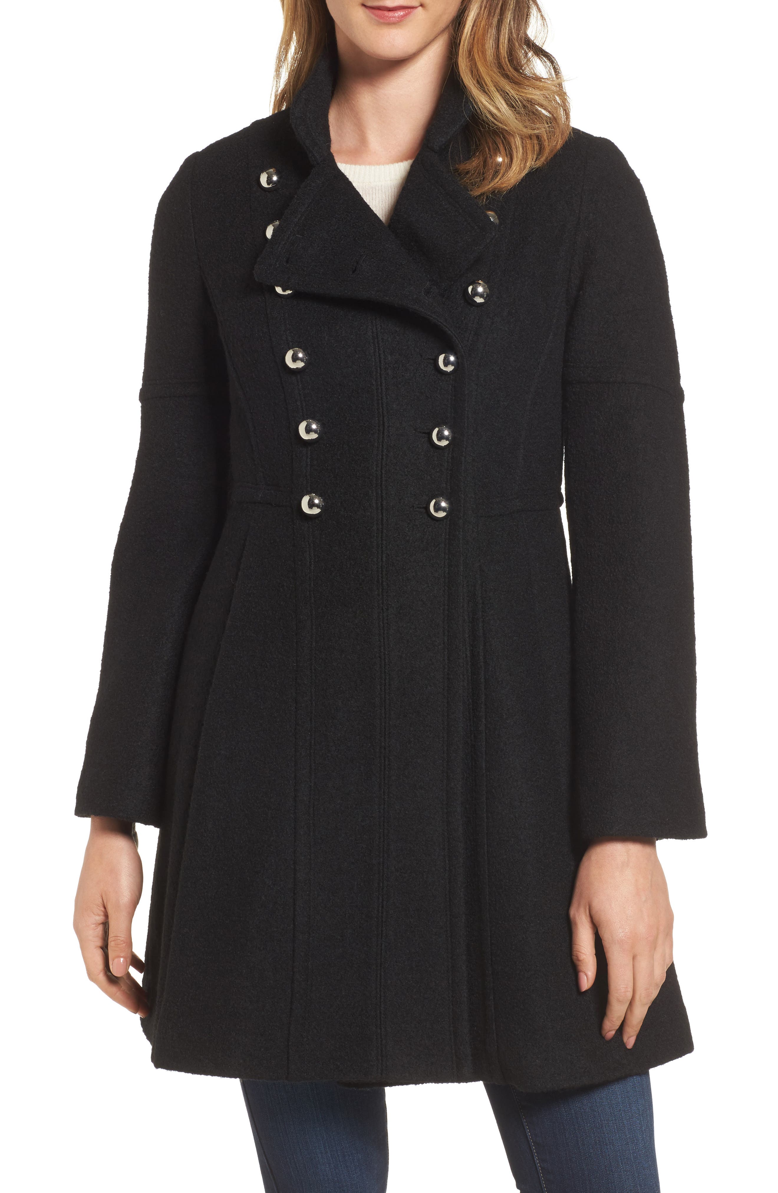 GUESS Double Breasted Fit & Flare Coat Nordstrom