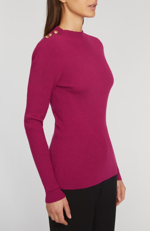 Shop Elie Tahari The Yana Button Shoulder Rib Sweater In Palace Pink