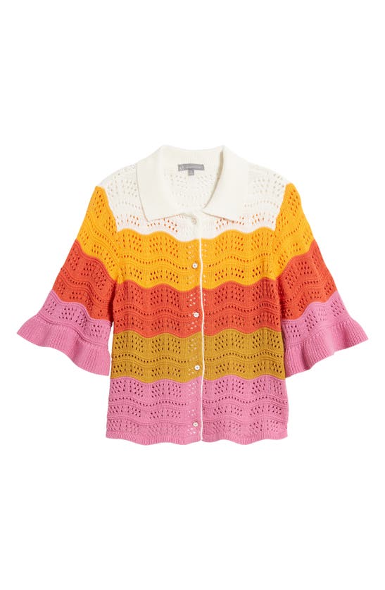 Shop Wit & Wisdom Wave Pointelle Cardigan In Blooming Orchid Multi