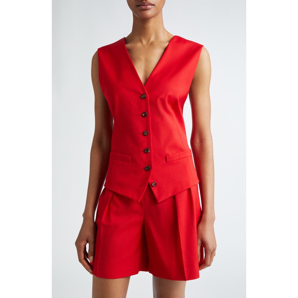 Max Mara Zuai Virgin Wool Suiting Waistcoat In Red