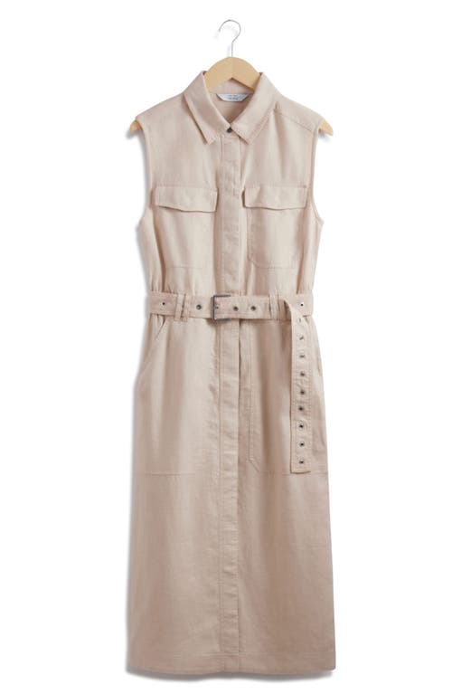 Shop & Other Stories Sleeveless Linen Shirtdress In Beige Dusty Light