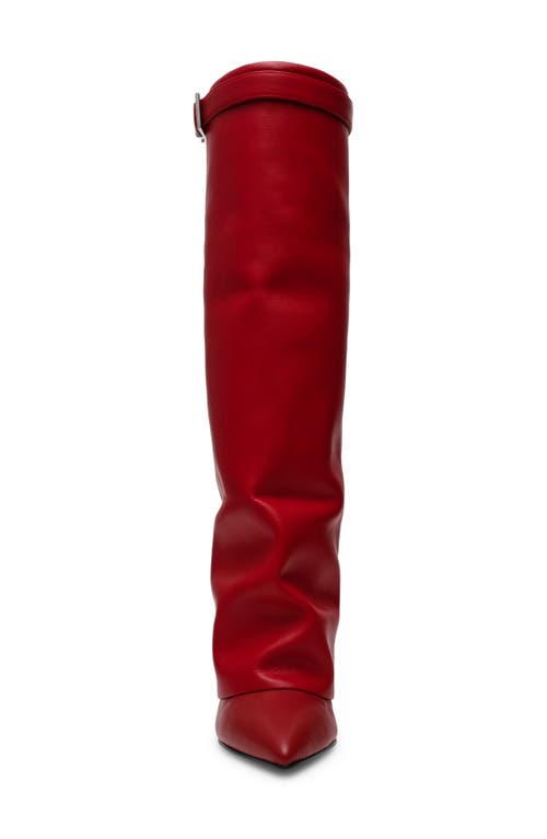 Shop Steve Madden Corenne Foldover Shaft Pointed Toe Knee High Boot In Red Leather