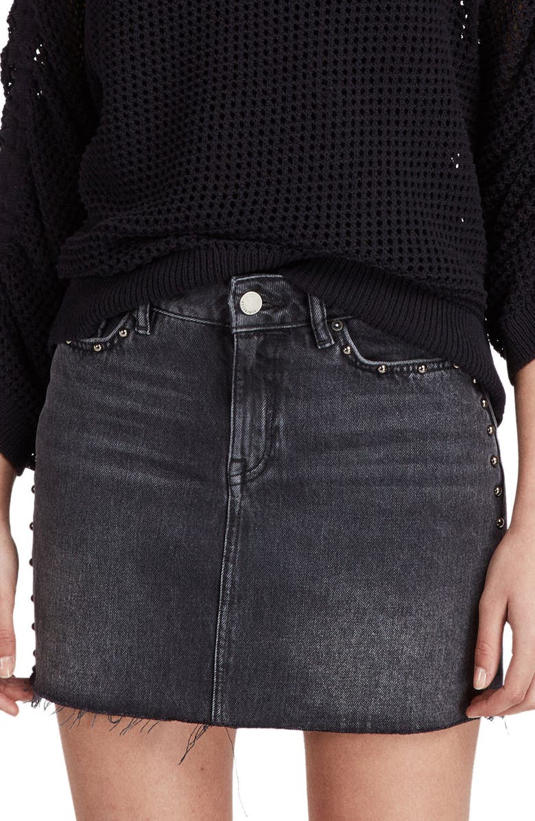 ALLSAINTS Studded Denim Skirt, Main, color, WASHED BLACK