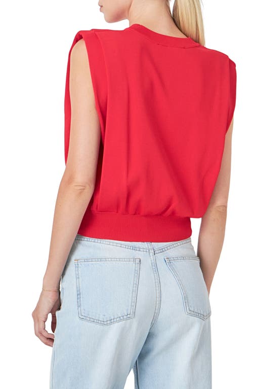 Shop Endless Rose Power Shoulder Sleeveless Blouson Top In Red