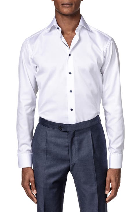 Slim Fit Cotton Twill Dress Shirt with Grey Details
