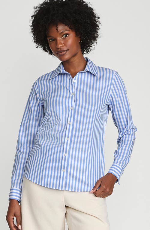 Shop Lands' End No Iron Supima Cotton Long Sleeve Shirt In Chicory Blue Stripe