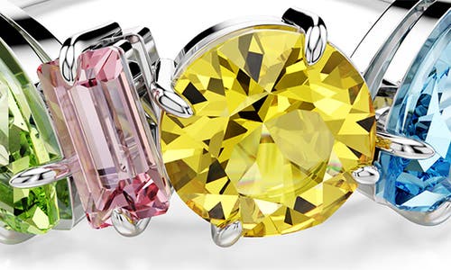 Swarovski Rhodium Plated Mixed Cuts Gema Ring In Multicolored