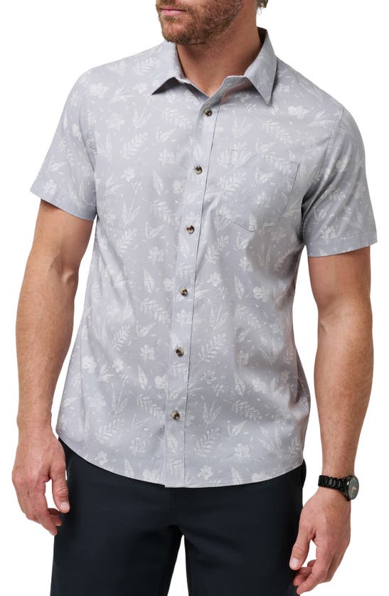 Shop Travismathew West Nowhere Floral Short Sleeve Stretch Button-up Shirt In Heather Sleet