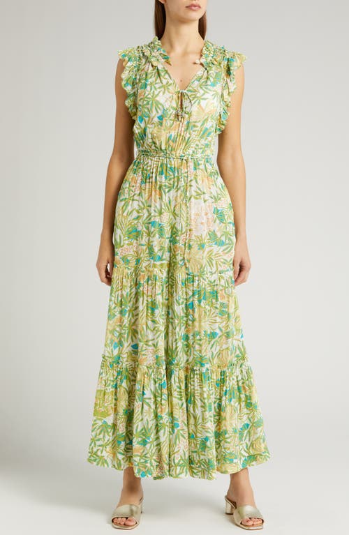 Poupette St Barth Floral Ruffle Jumpsuit Green Orchid Ocn at Nordstrom,