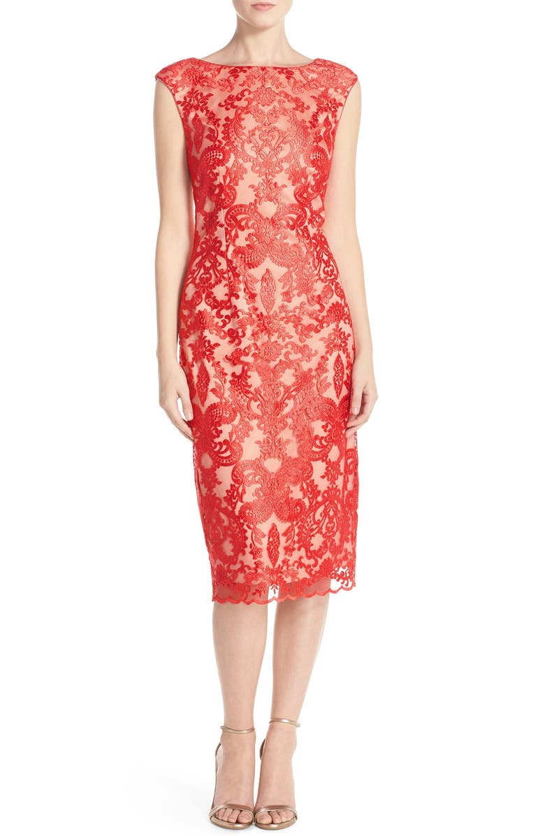 Vince Camuto Embroidered Mesh Overlay Midi Dress | Nordstrom