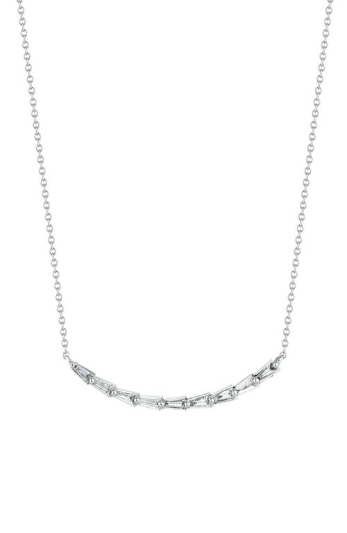 Tapered Baguette Curved Diamond Bar Necklace in White Gold